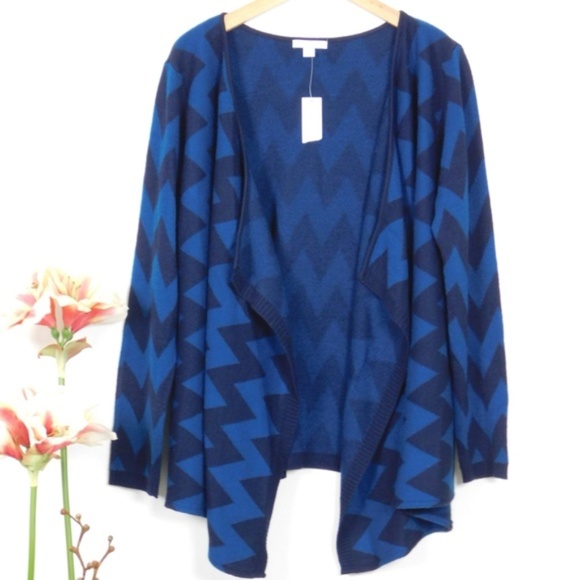 New York & Company Cardigan Sweater L Open Front Drape Chevron - Picture 1 of 8